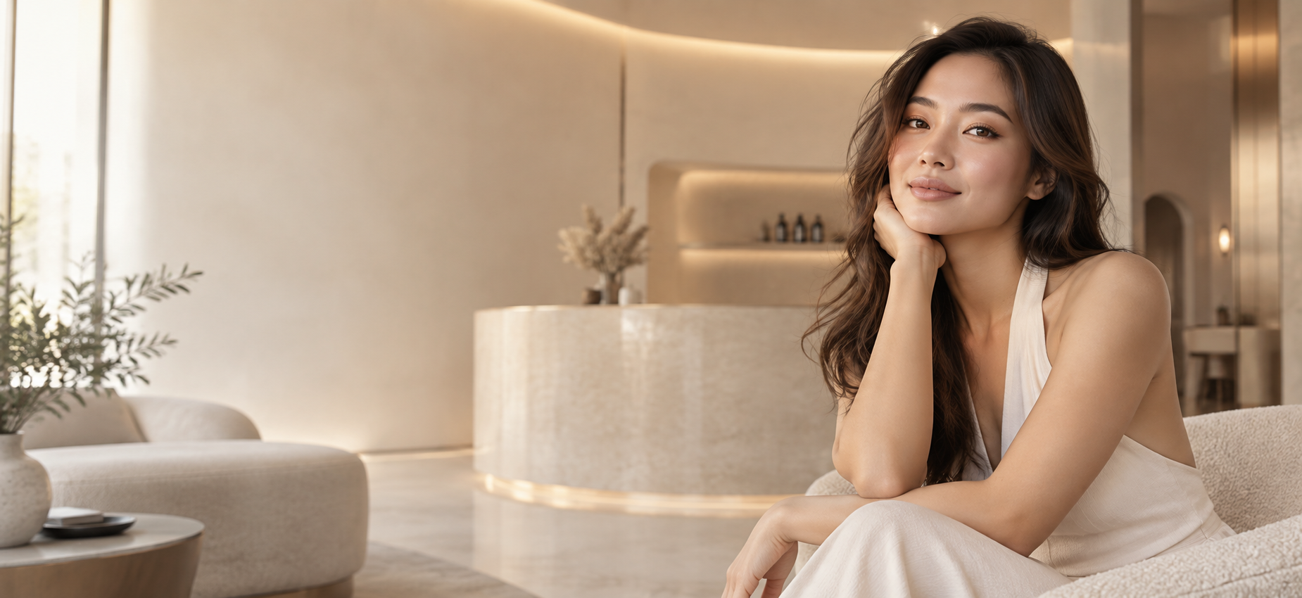 Client relaxing at SLIK Studio, a luxury beauty salon in Singapore